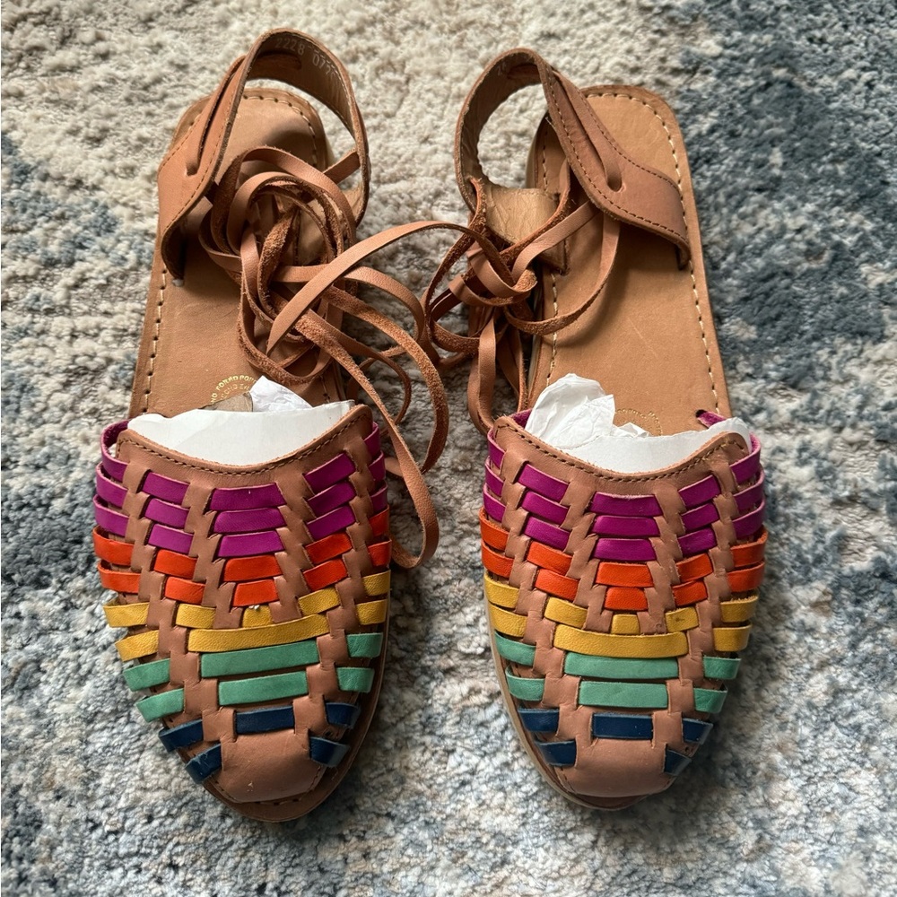 New rainbow leather lace-up huaraches